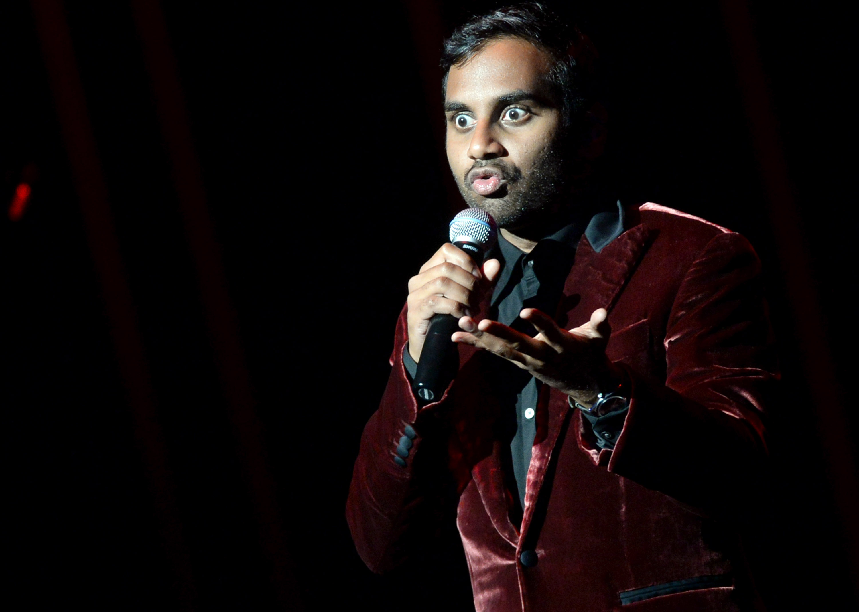 NASHVILLE, TN - MAY 15:  Comedian Aziz Ansari performs at TPAC Jackson Hall during the Bud Light Presents Wild West Comedy Festival - Aziz Ansari on May 15, 2014 in Nashville, Tennessee.  (Photo by Rick Diamond/Getty Images for Bud Light)