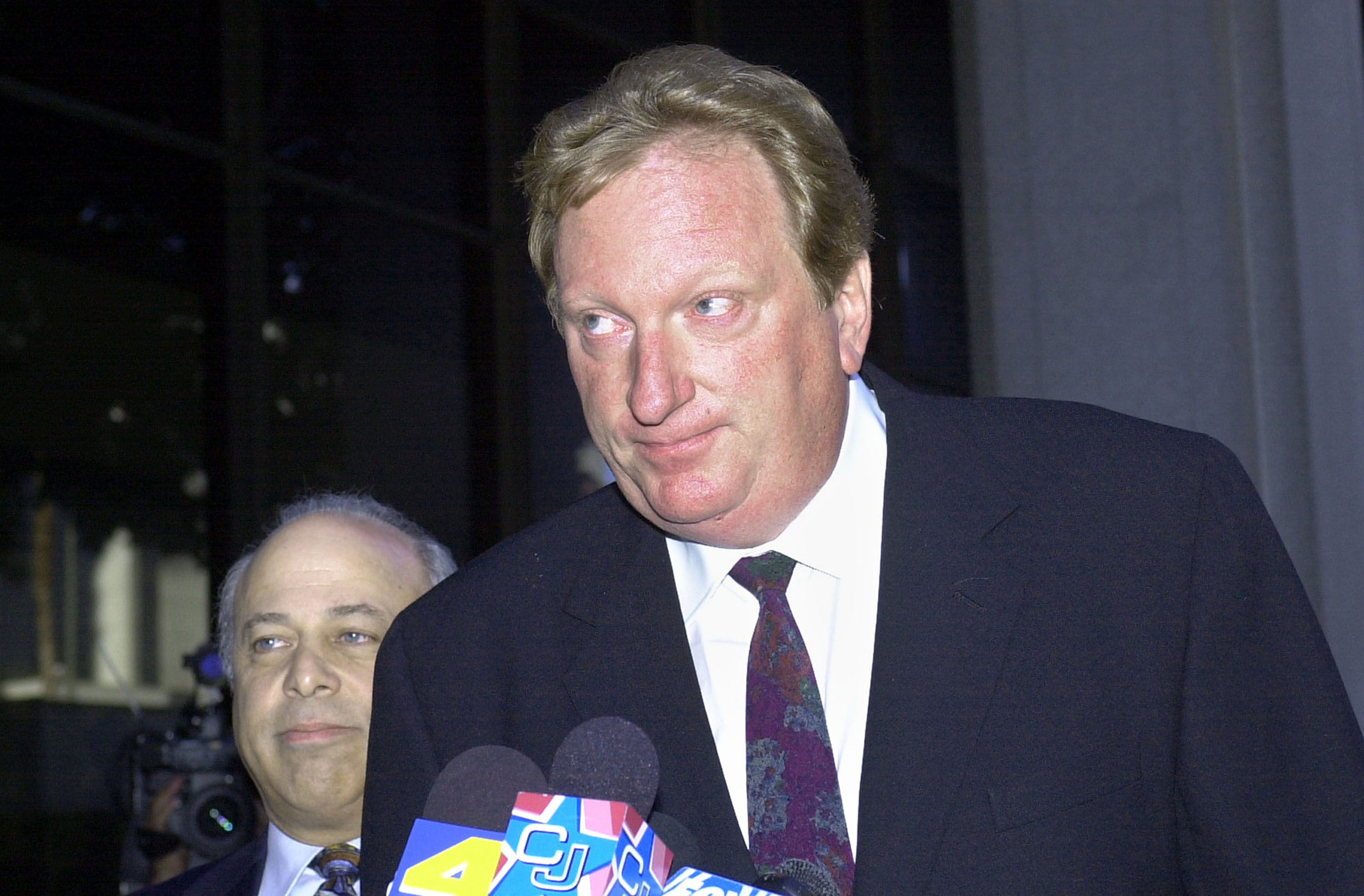 LOS ANGELES - NOVEMBER 21:  Actor Jeffrey Jones speaks to the media after his court appearance in Los Angeles Superior Court on November 21, 2002 in Los Angeles, California. Jones is charged with hiring a 17-year-old boy to pose for sexually explicit photographs and for possession of child pornography. (Photo by Nick Ut-Pool/Getty Images)