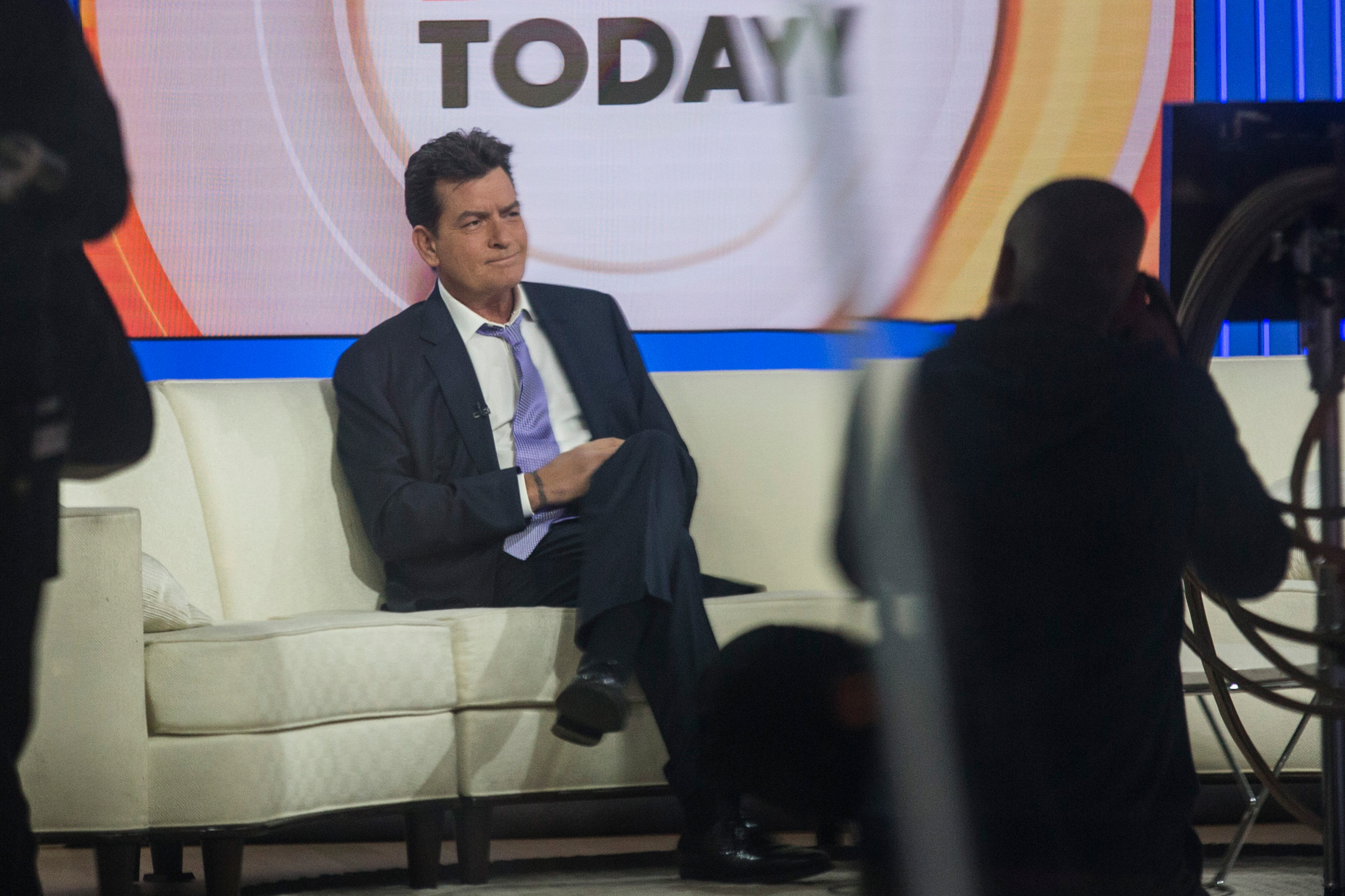NEW YORK, NY - NOVEMBER 17:  Actor Charlie Sheen waits on the set of the Today Show before formally announcing that he is H.I.V. positive in an interview with Matt Lauer on November 17, 2015 in New York City. Sheen says he learned of his diagnosis four years ago and was announcing it publically to put an end to rumors and extortion.  (Photo by Andrew Burton/Getty Images)