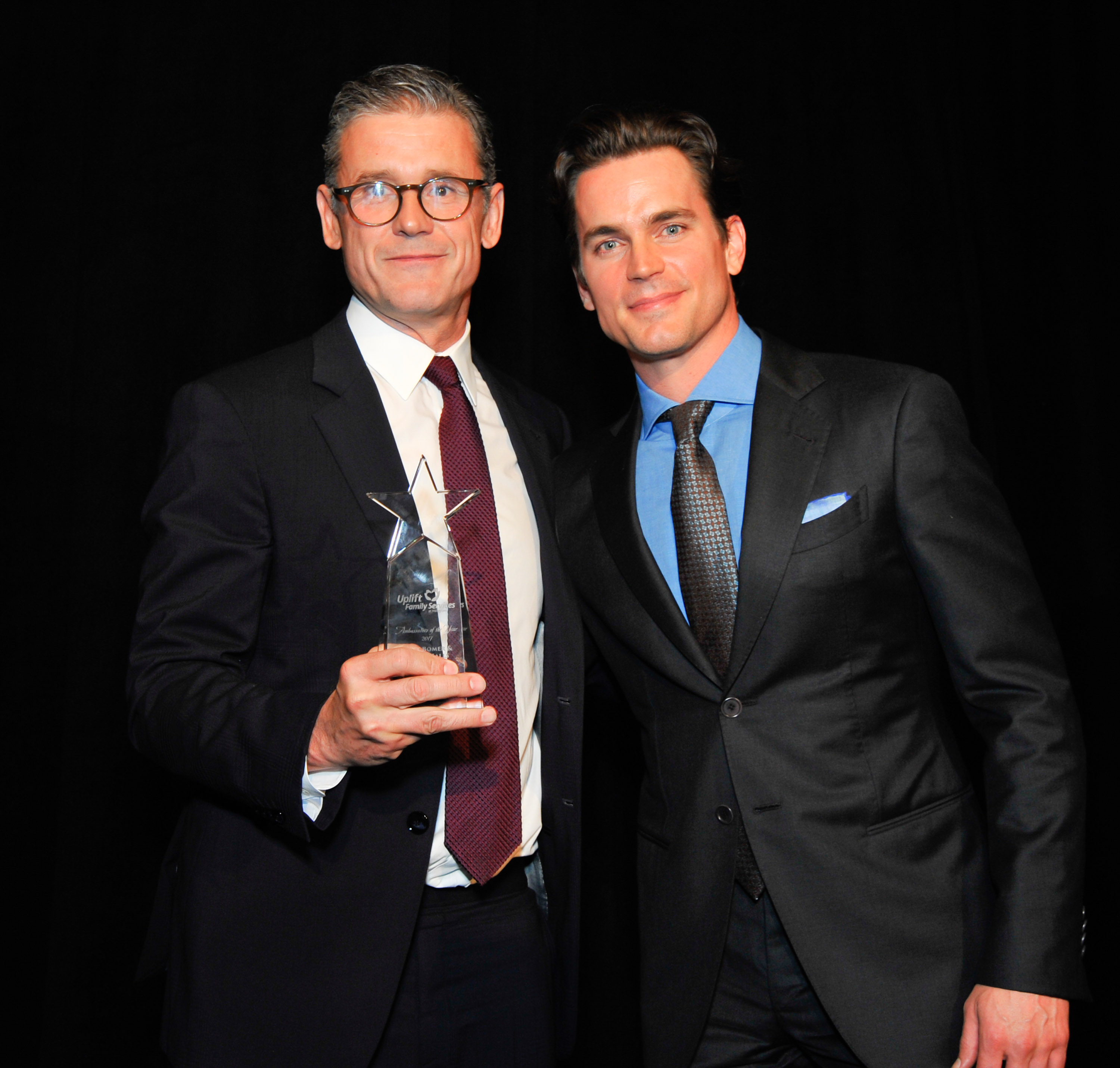 HOLLYWOOD, CA – MAY 18:  Matt Bomer and Simon Halls receive and award from Uplift Family Services at Hollygrove Gala at W Hollywood on May 18, 2017 in Hollywood, California.  (Photo by Lilly Lawrence/Getty Images)