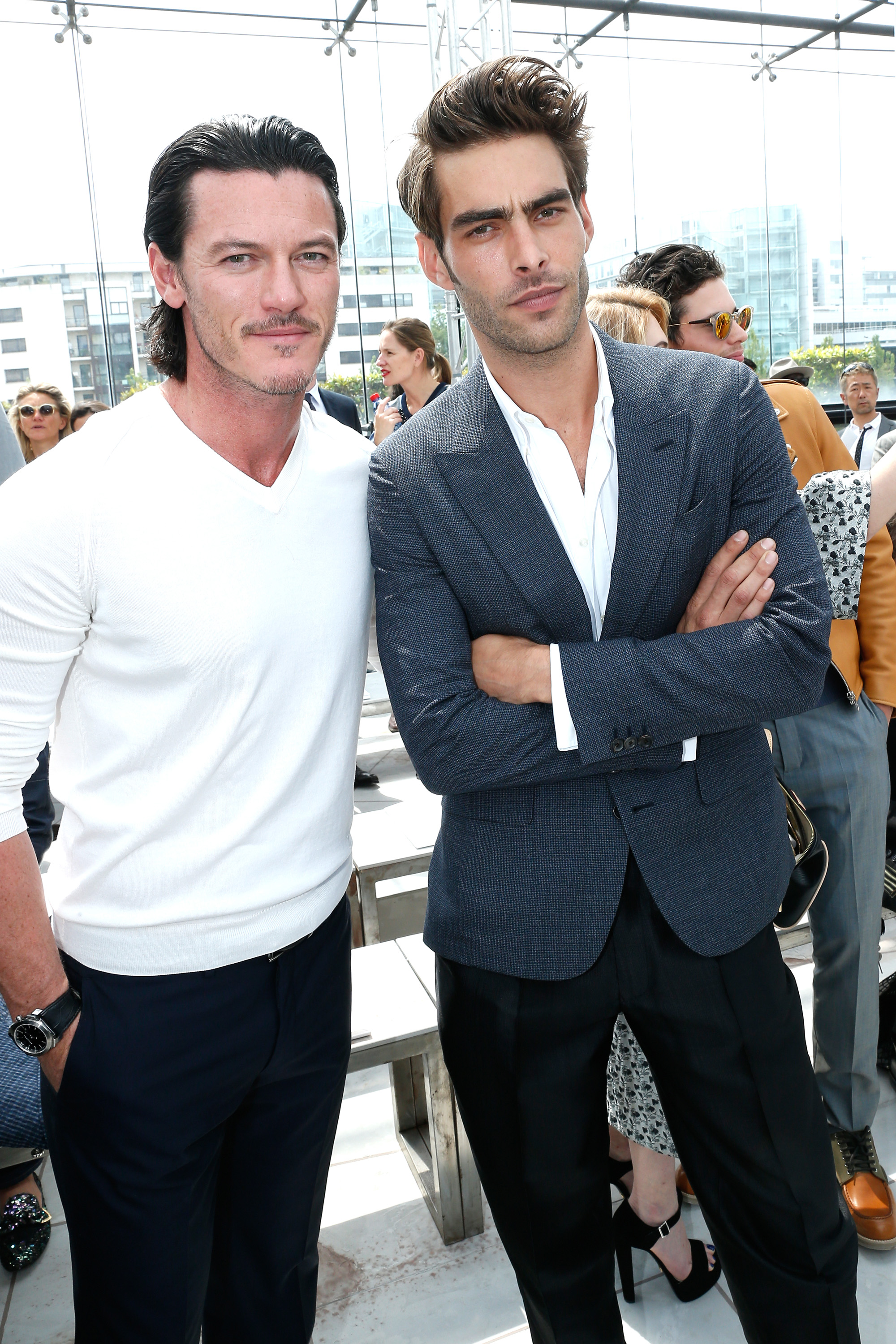 PARIS, FRANCE - JUNE 26:  (L-R) British actor Luke Evans and Spanish Model Jon Kortajarena attend the Louis Vuitton show as part of the Paris Fashion Week Menswear Spring/Summer 2015, on June 26, 2014 in Paris, France.  (Photo by Rindoff/Dufour/Getty Images)