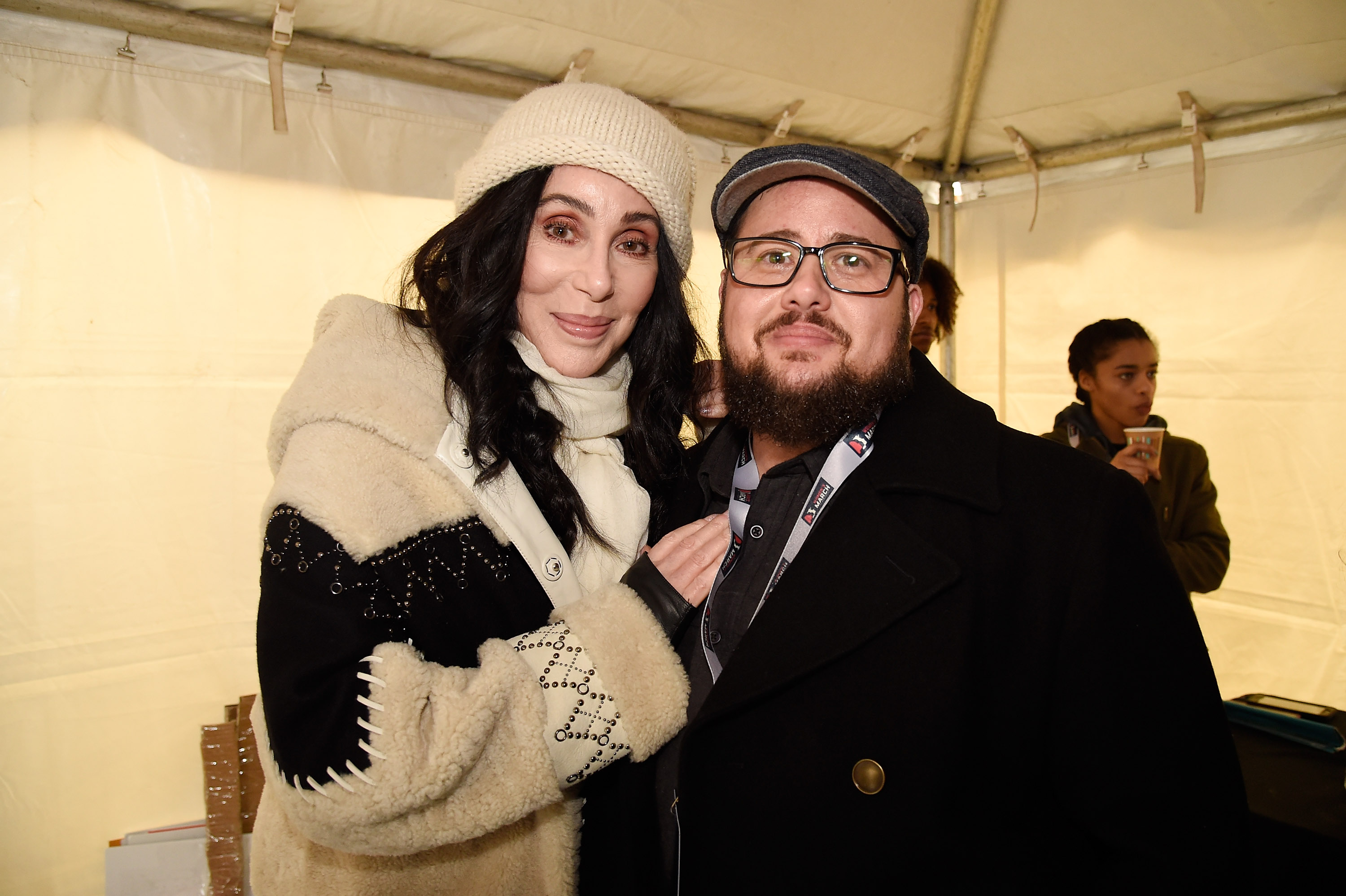 WASHINGTON, DC - JANUARY 21:  Cher (L) and Chaz Bono attend the rally at the Women