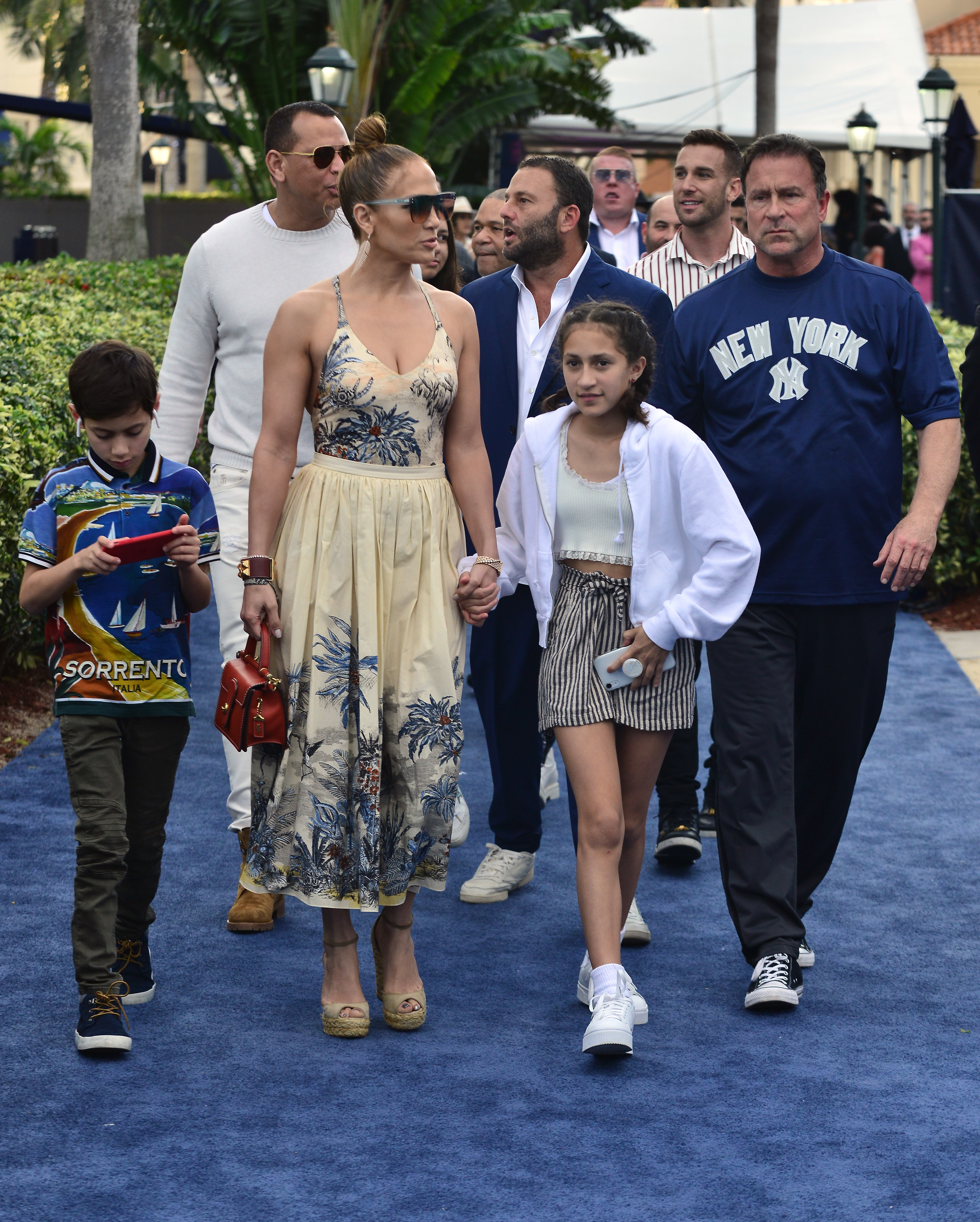 HALLANDALE BEACH, FL - JANUARY 25:  Alex Rodriguez and Jennifer Lopez with children Emme Maribel Muñiz and Maximilian David Muñiz at the 2020 Pegasus World Cup Championship Invitational Series at David Grutman