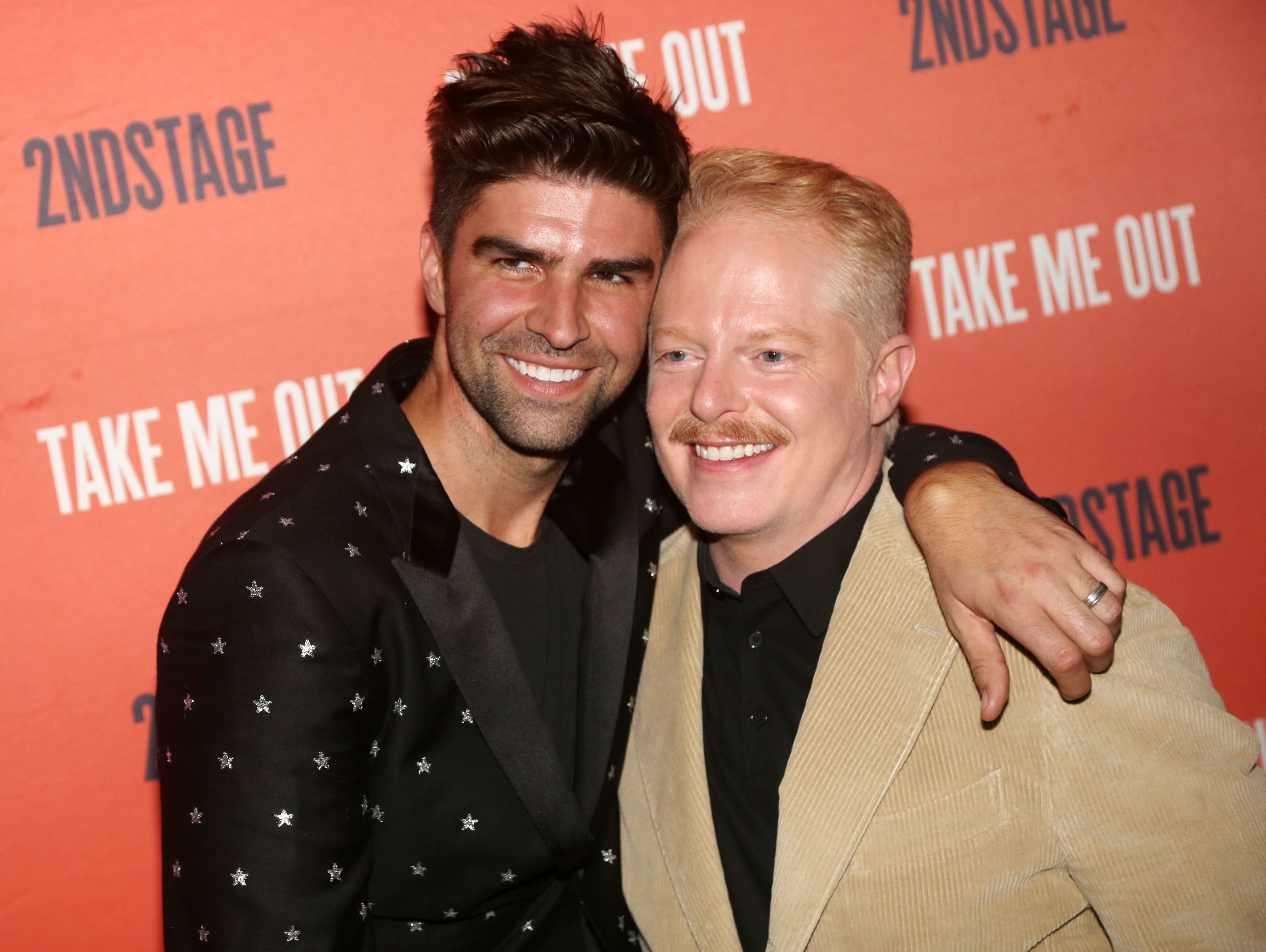 NEW YORK, NEW YORK - APRIL 04: Justin Mikita and Jesse Tyler Ferguson pose at the opening night party for Second Stage Theater