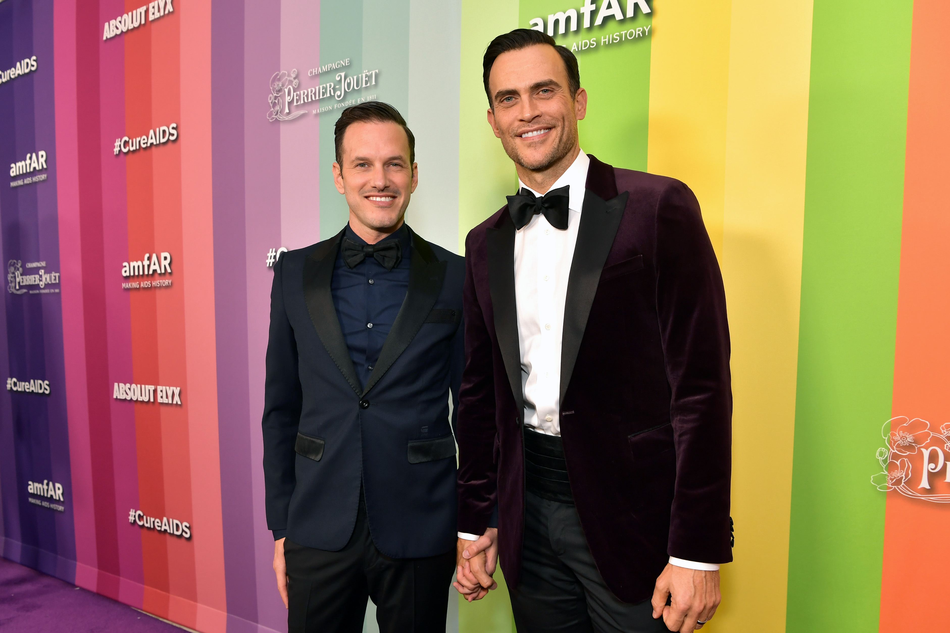 LOS ANGELES, CALIFORNIA - OCTOBER 10: (L-R) Jason Landau and Cheyenne Jackson attend the 2019 amfAR Gala Los Angeles at Milk Studios on October 10, 2019 in Los Angeles, California. (Photo by Emma McIntyre/amfAR/Getty Images for amfAR)