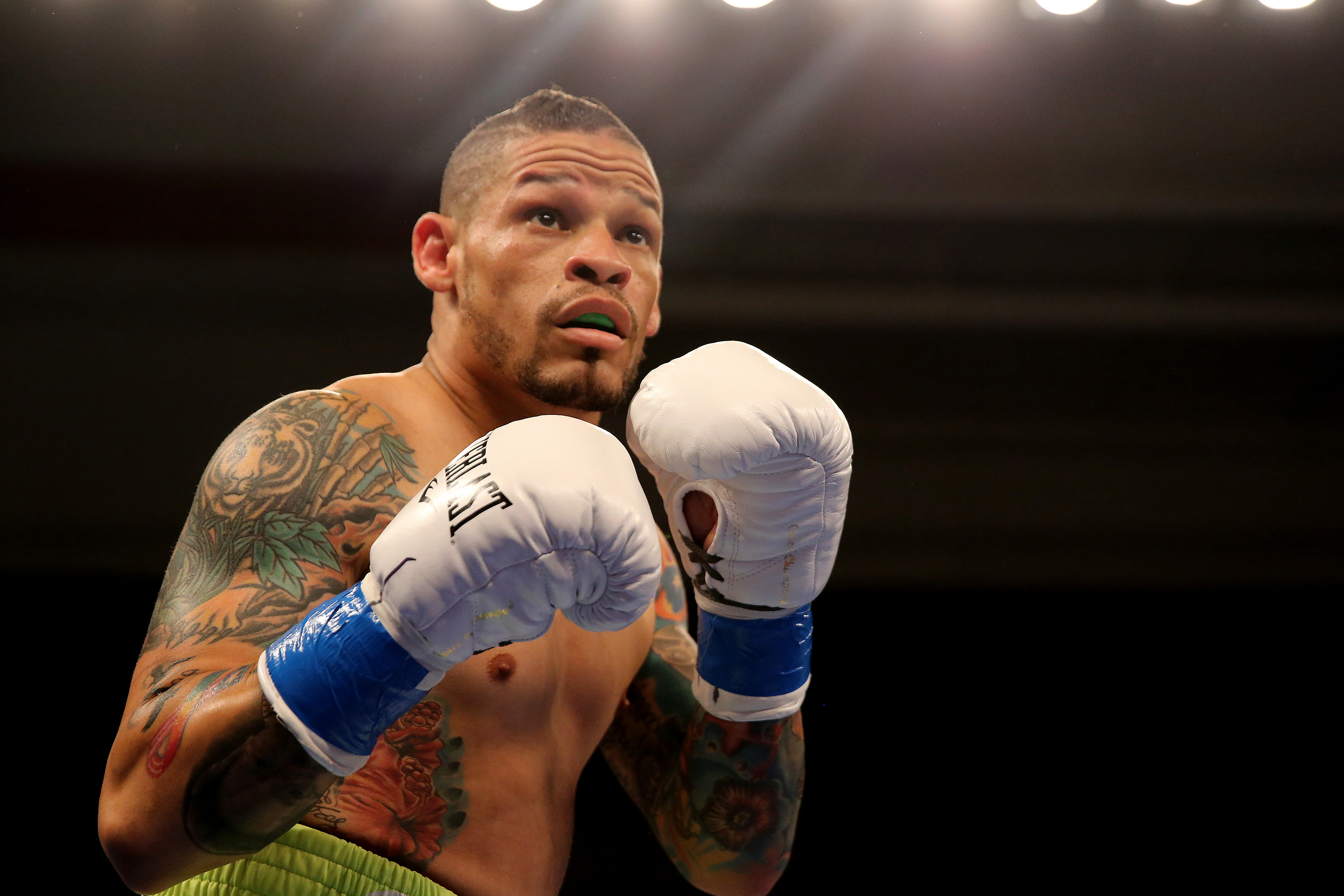 KISSIMMEE, FL - JULY 15: Orlando Cruz fights Alejandro Valdez during a boxing match at the Kissimmee Civic Center on July 15, 2016 in Kissimmee, Florida. Cruz was the first professional boxer to announce himself as gay and recently lost four friends in the Pulse Nightclub shooting in Orlando, he dedicated this match to his lost friends and won the bout by TKO in the 7th round. (Photo by Alex Menendez/Getty Images)