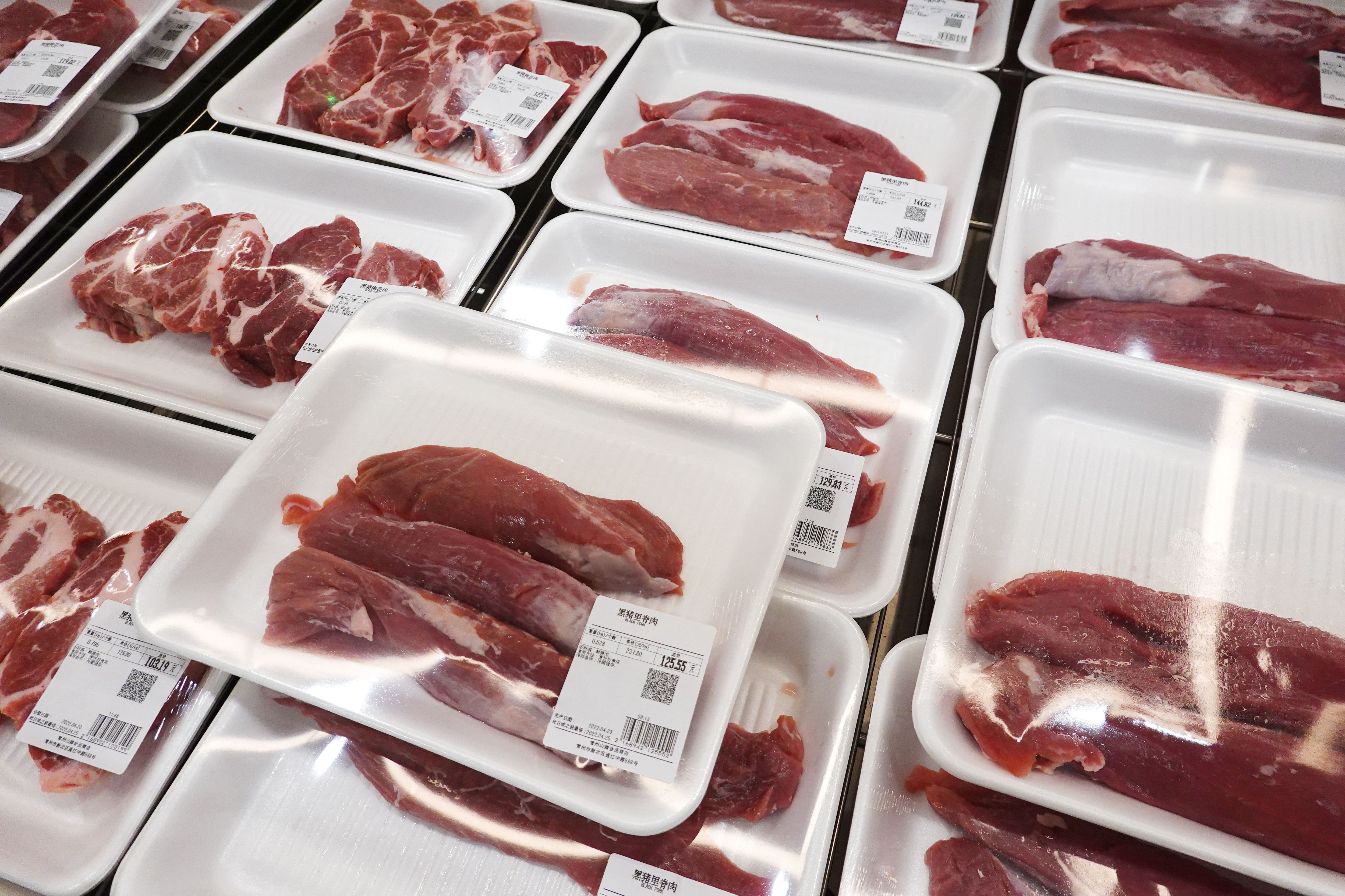 CHANGZHOU, CHINA - 2022/04/23: Packaged pork is sold at Sam
