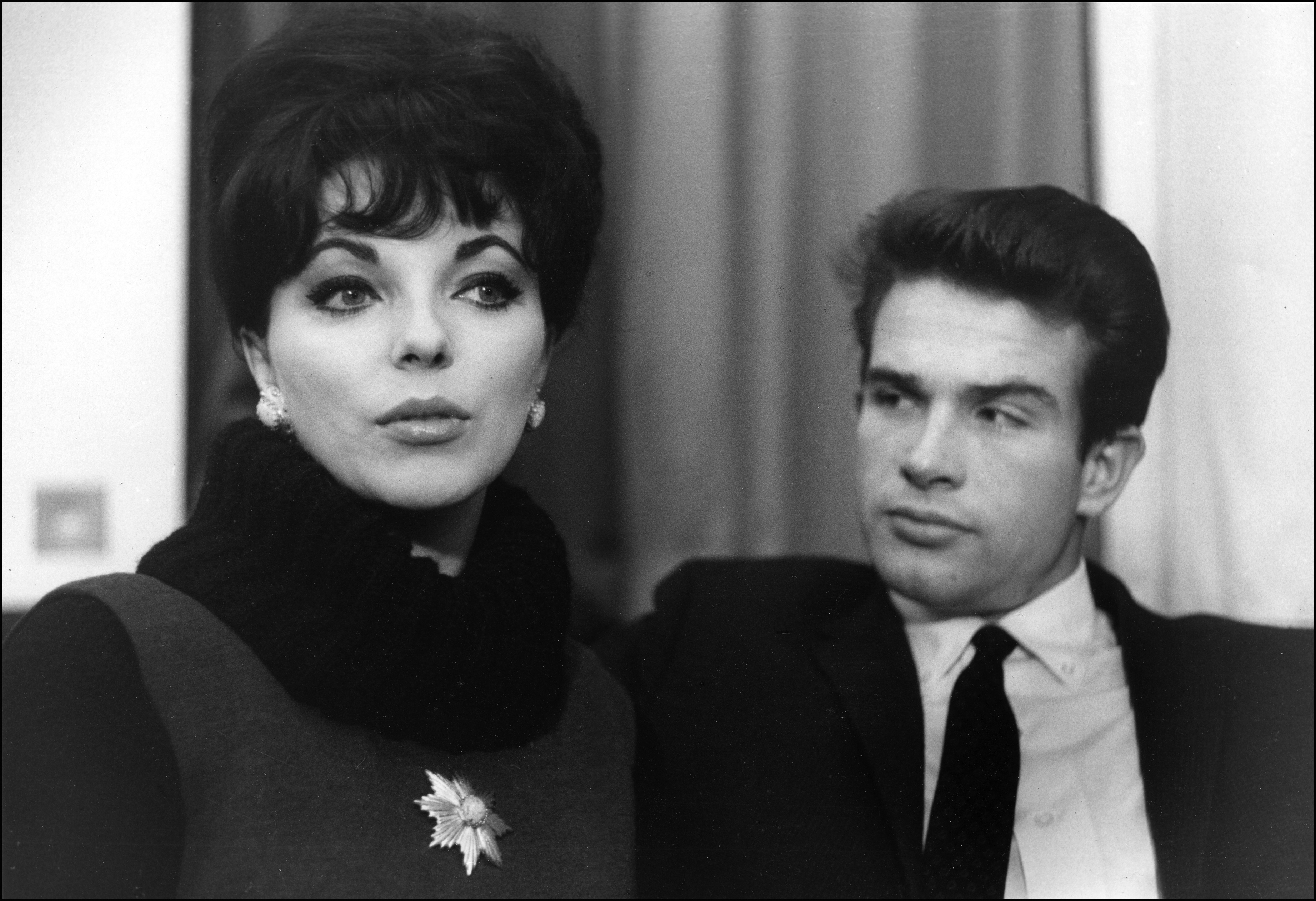 Joan Collins and Warren Beatty who are engaged. (Photo by Michael Ward/Getty Images)