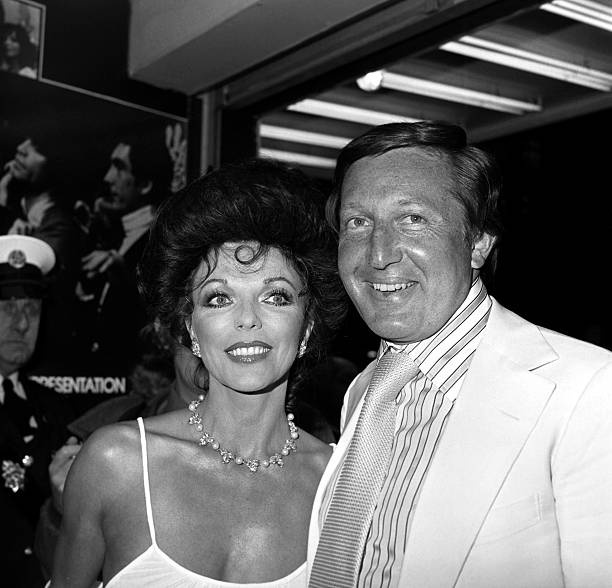 Actress Joan Collins with her husband film producer Ron Kass photographed at film premiere in April 1978.;    (Photo by Monitor Picture Library/Avalon/Getty Images)