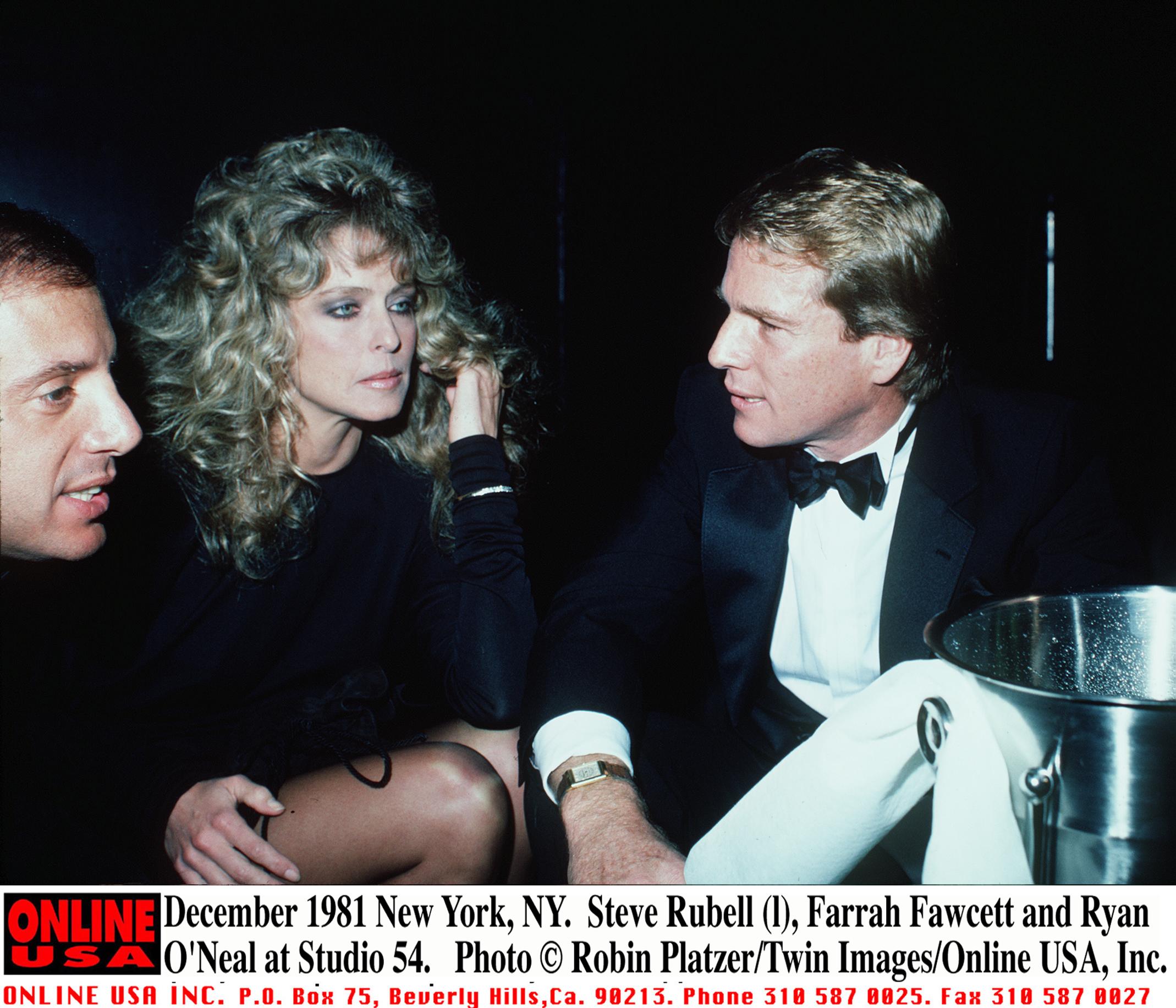 December 1981 New York, Ny. Club Owner, Steve Rubell (L) With Farrah Fawcett And Ryan O