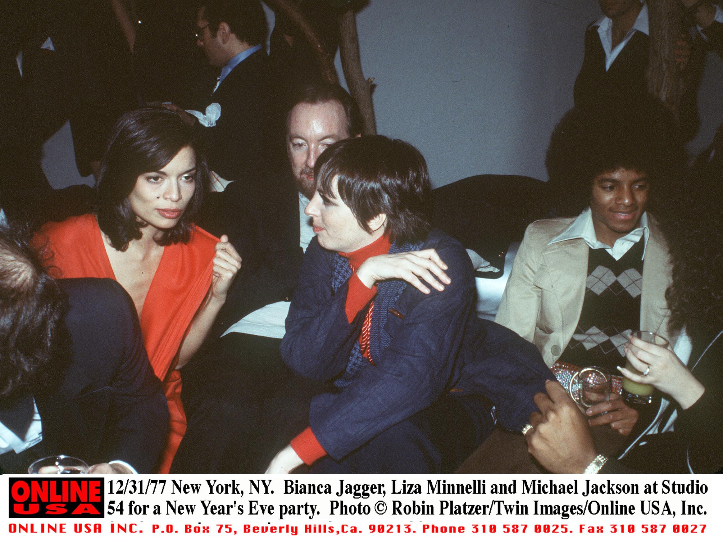 378280 01: 12/31/77 New York, NY. Bianca Jagger, Liza Minnelli and Michael Jackson at Studio 54 for a New Year