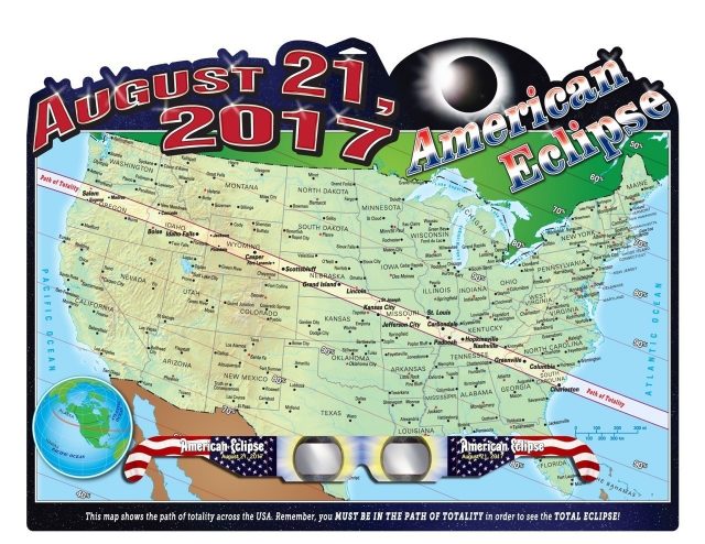 See on this where the total solar eclipse will cross the US on Aug. 21, 2017! (PRNewsFoto/American Paper Optics)