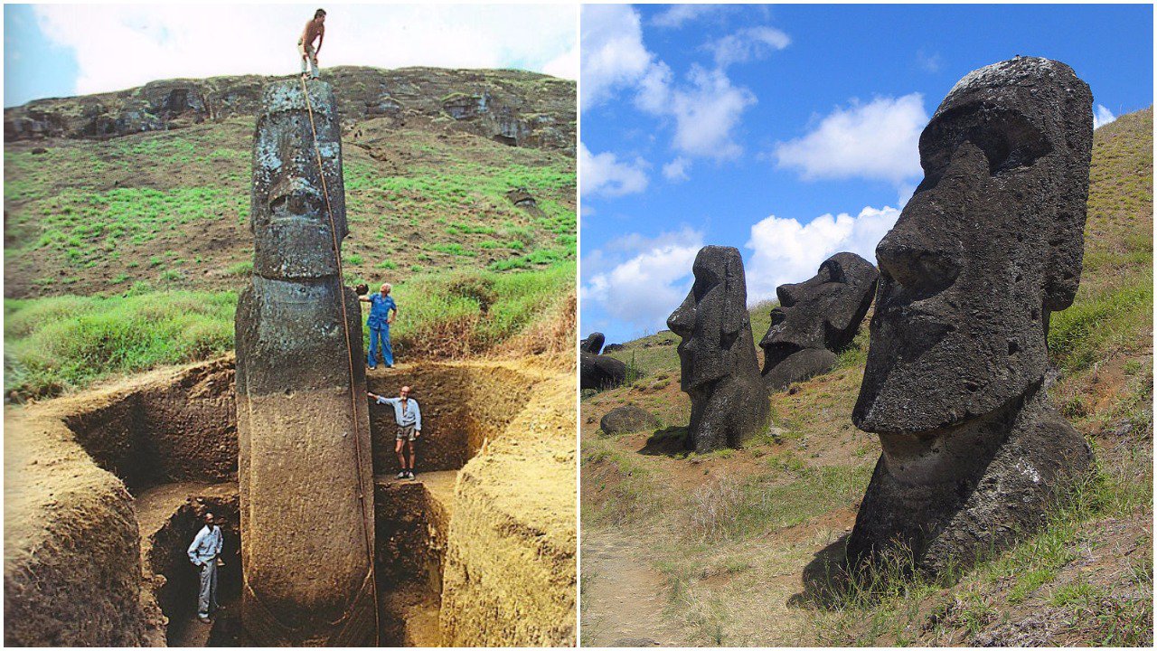 The giant heads of Easter Island, do have bodies, but landslides have