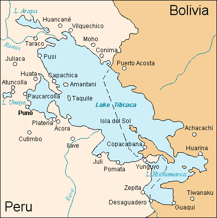 Lake Titicaca map – Author: es:Usuario:Haylli – CC BY-SA 3.0