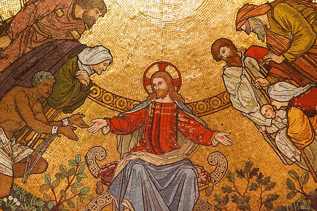 Jesus depicted talking to people