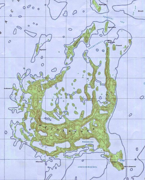 Map of Eil Malk with Jellyfish Lake in the eastern part of the main island
