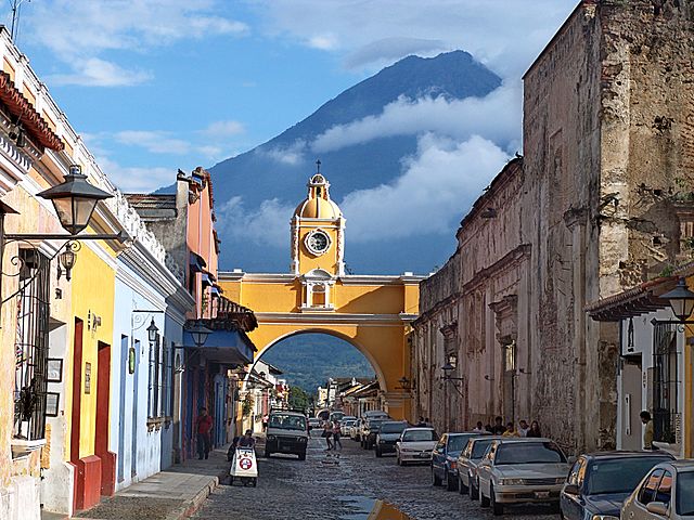 antigua guatemala, arch, volcano