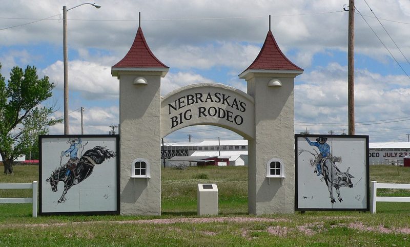 The entrance of Garfield County Frontier Fairgrounds, site of Nebraska’s Big Rodeo.
