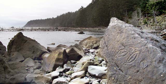 Petroglyphs at Wedding Rocks, approximately 1 mile south of Cape Alava, Olympic NP.