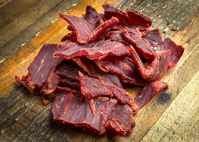 Beef Jerky is preserved with salt.
