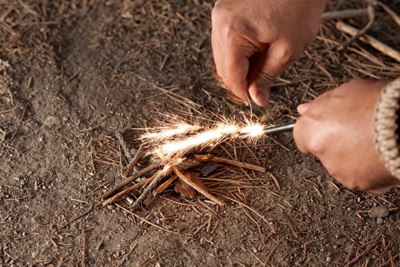 Get dry fire starting materials: you can’t just light up a piece of wood no matter how dry it is, you will need fire starting materials like dry tinder, dry wood shavings, dry weed.