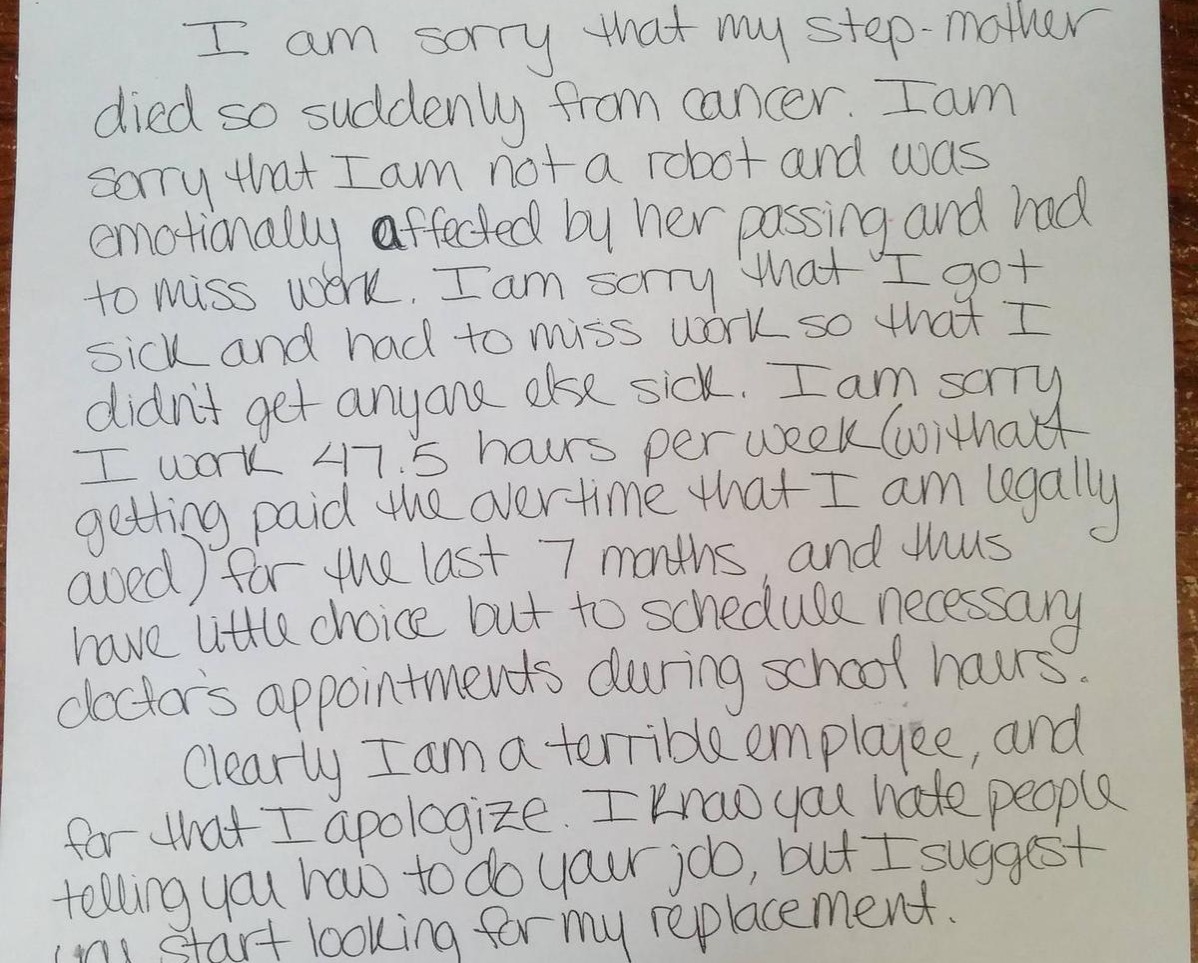 letter apologizing for the death of family member which caused work absence