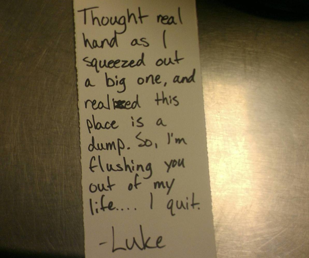 Luke's potty-themed resignation letter