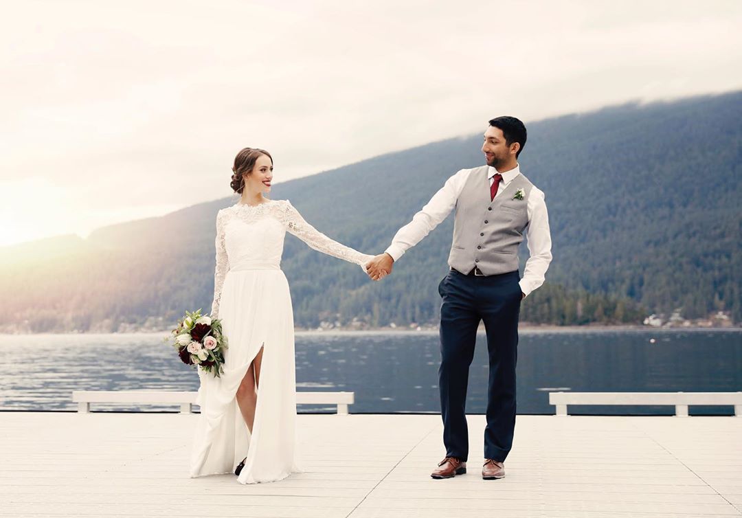 couple posing together after wedding 