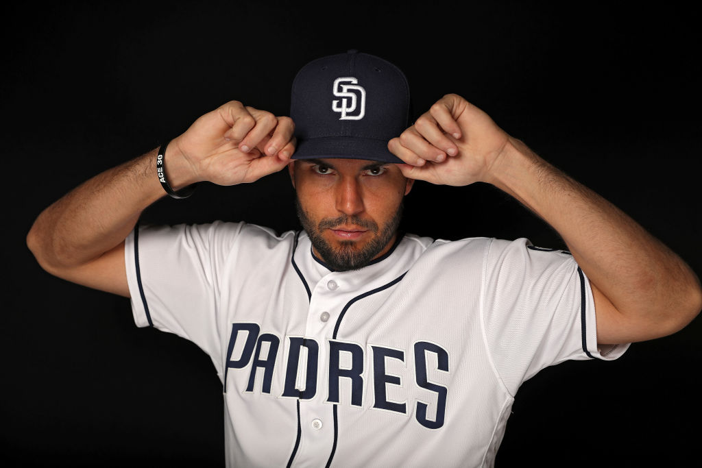 Eric Hosmer #30 of the San Diego Padres poses on photo day during MLB Spring Training at Peoria Sports Complex on February 21, 2018 in Peoria, Arizona-922326122