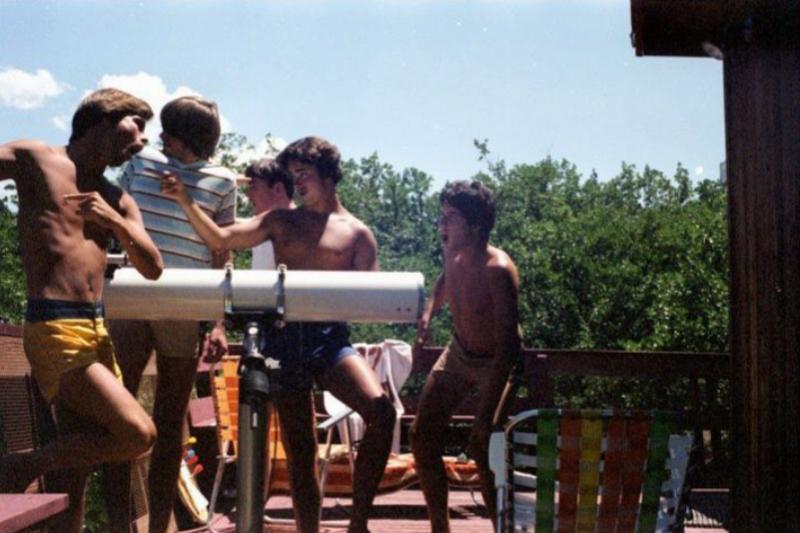 the five friends messing around in their cabin at Copco Lake