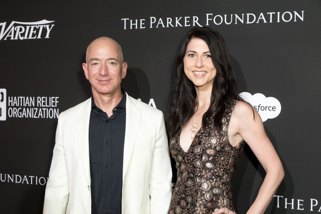 Chief Executive Officer of Amazon Jeff Bezos (L) and MacKenzie Bezos