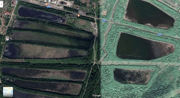 Pictures of the waste storage ponds on Google maps