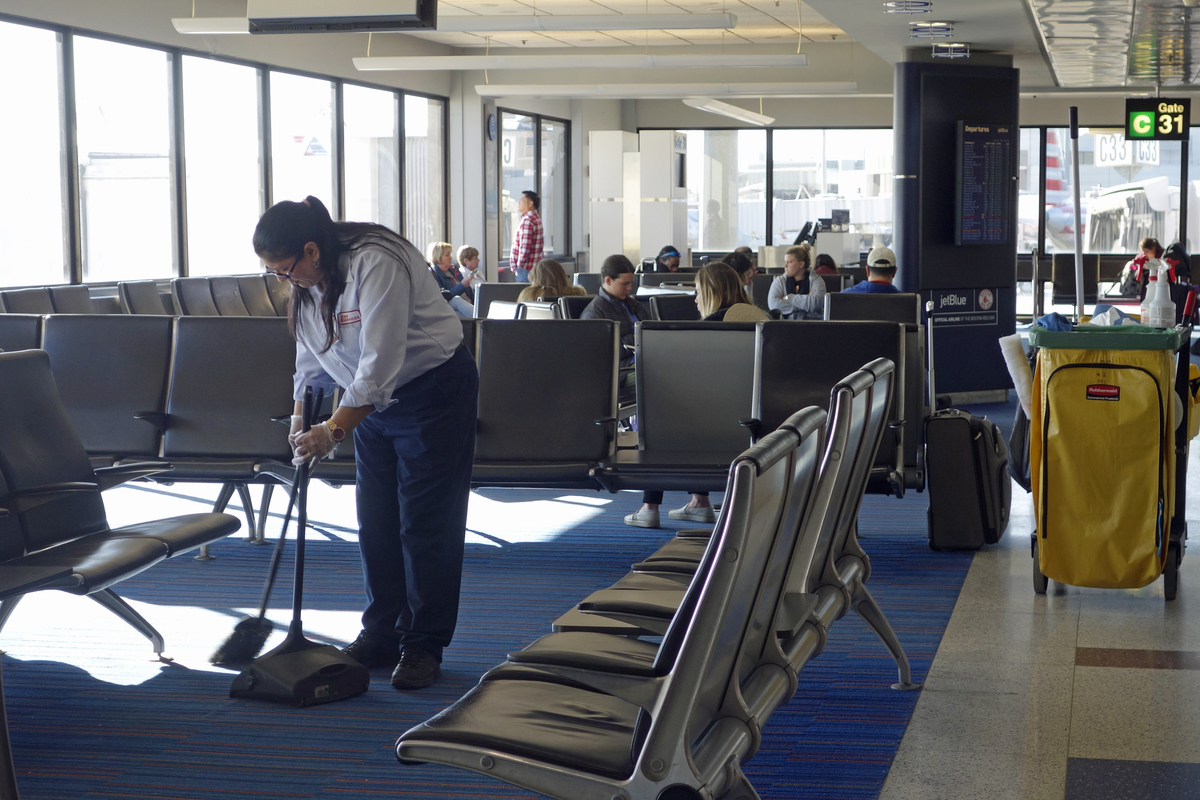 cleaning up a mess at the airport