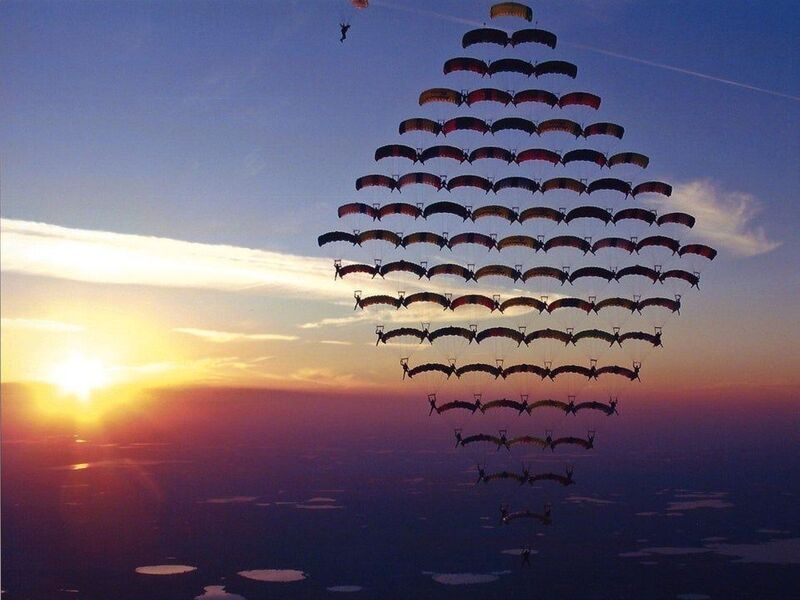 skydivers in formation