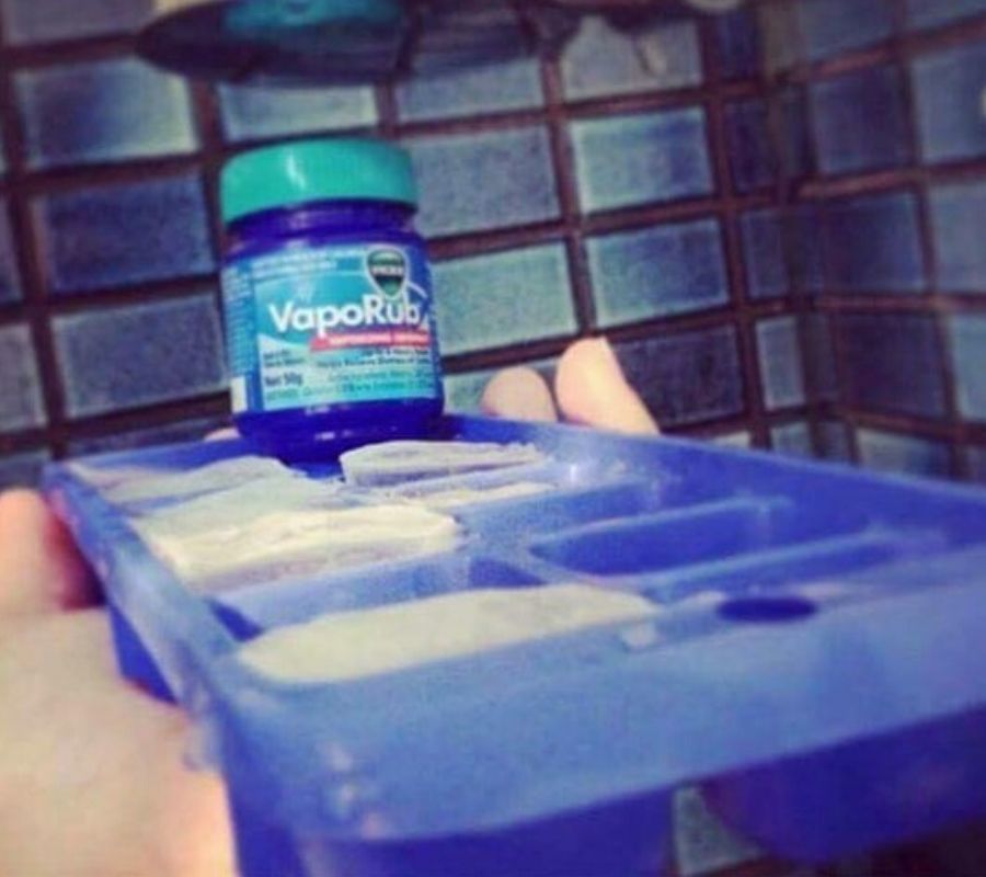 an ice cube try with frozen vaporub in it 