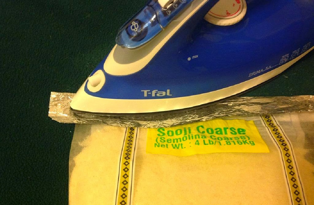 using an iron to re-seal a bag 
