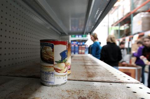 Canned food sits on the shelf at the San Francisco Food Bank.