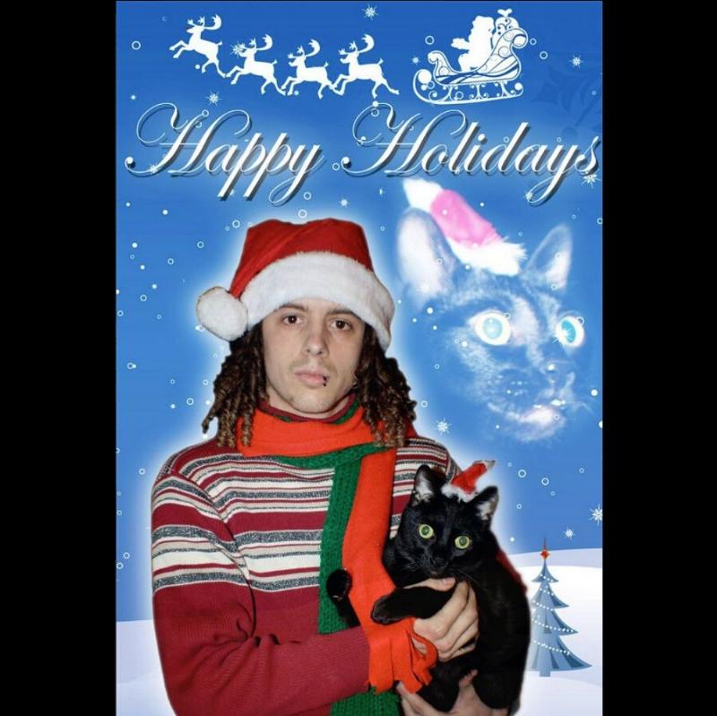 man with cat and photoshopped background