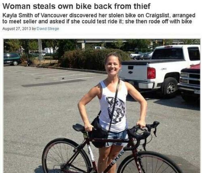 woman steals her own bike back from thief