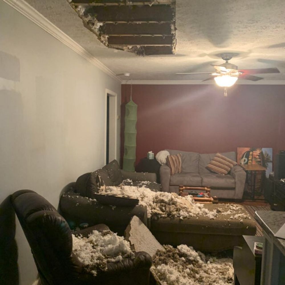 caved in ceiling that the landlord was warned about