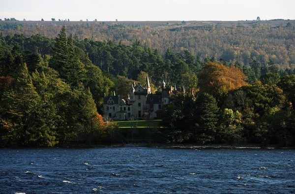 Aldourie castle on the shore of Loch Ness, Highlands, Scotland