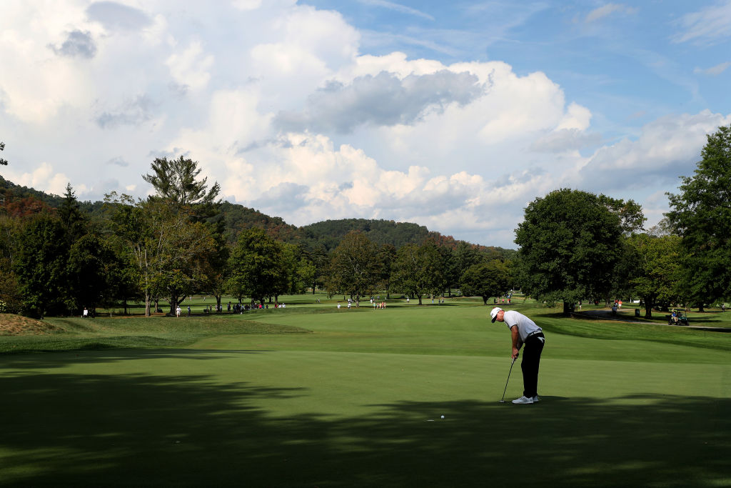 Nate Lashley of the United States putts on the 11th green during the third round of A Military Tribute at The Greenbrier 