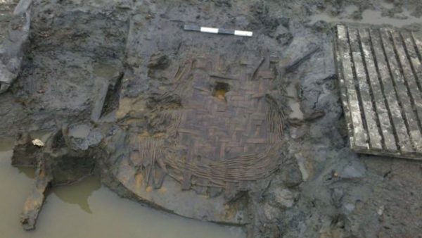 The remains of an oak and willow basket were also discovered. Credit: Oxford Archaeology