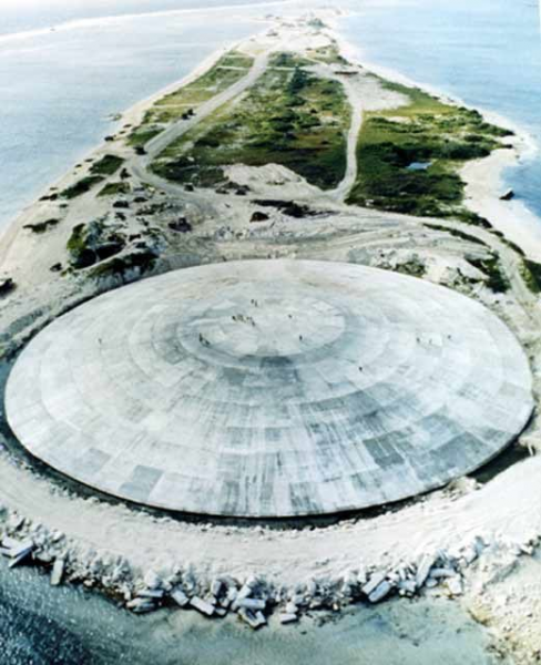 Looking as if it were a downed space vessel, the 18-inches-thick dome on Runit Island was supposed to prevent the giant pile of radioactive debris from spilling into the oceans.