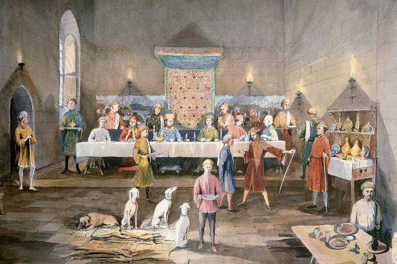 People in a dining hall 