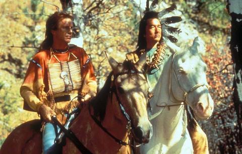 Costner and Greene on horses