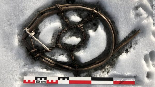 Researchers are intrigued by this horse shoe. PHOTOGRAPH BY ESPEN FINSTAD, SECRETS OF THE ICE