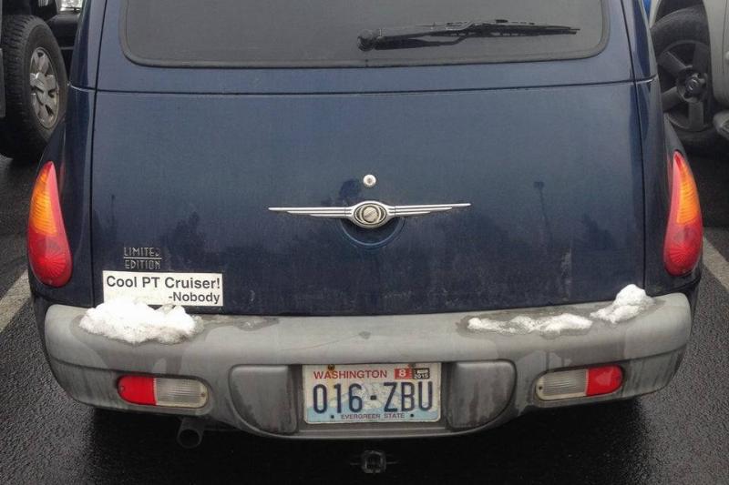 bumper sticker making fun of pt cruisers