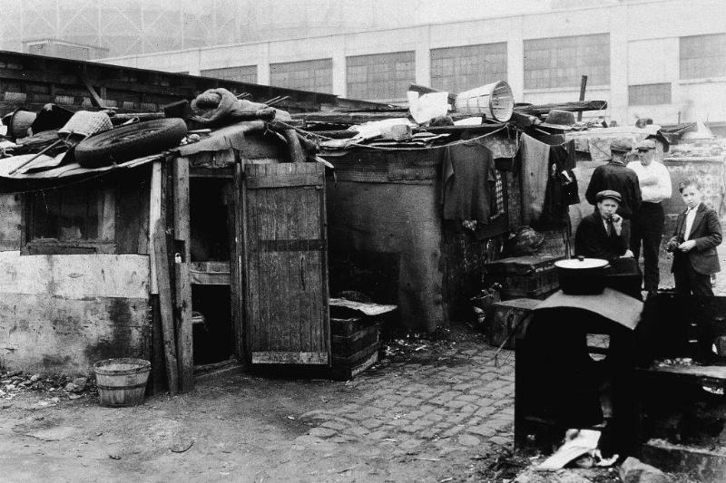 People in a shanty town 