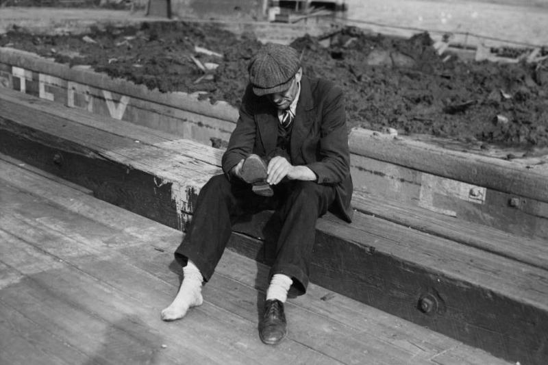 Man putting on his shoes